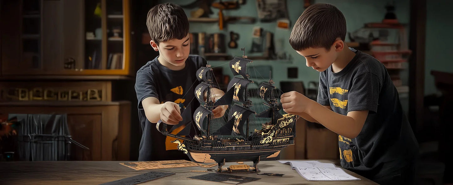 Wooden Seahouse Barque Model 3D Puzzle